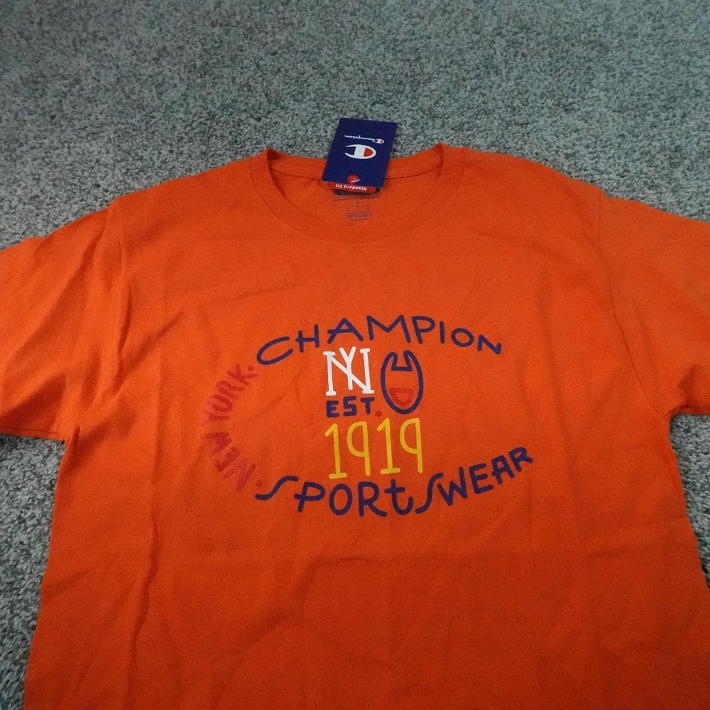 NEW Champion Shirt Mens S Orange Graphic Logo Short Sleeve Tee T-Shirt Casual - Picture 1 of 11